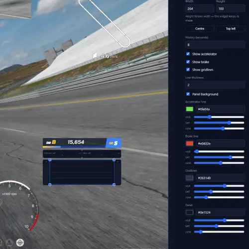 Colour controls with a swatch, hex field and hue, saturation and lightness sliders